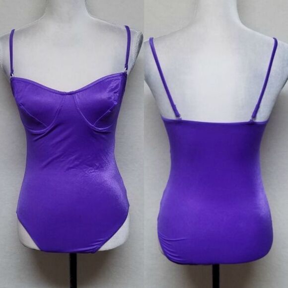 VINTAGE 70s Purple Underwire Maillot Swimsuit - Picture 2 of 11